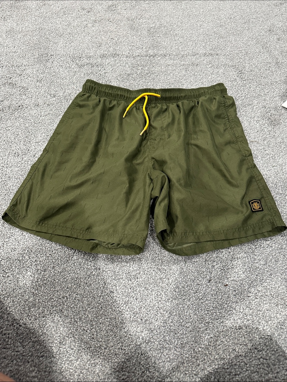 Element Men's Olive Green Athletic Shorts with Yellow Drawstring